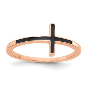 14K Rose Gold Antiqued Sideways Cross Ring