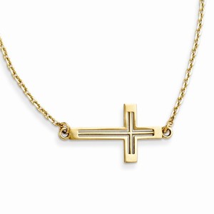 14k Sideways Cut out Cross Necklace