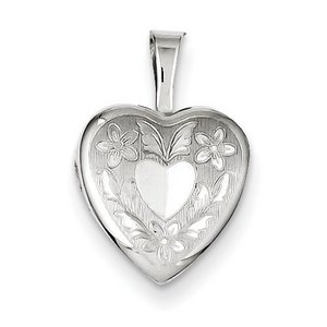 Sterling Silver Baby Polished Floral Wings Heart Locket