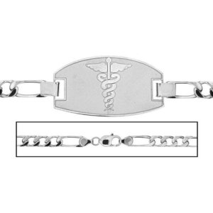 Solid 14K White Gold Men s Figaro Link Medical ID Bracelet