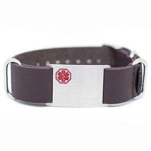 Stainless Steel Men s Brown Leather Medical ID Bracelet