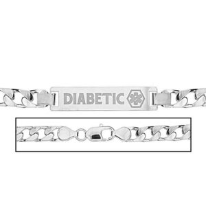 Solid 14K White Gold Men s Curb Link Medical ID Bracelet