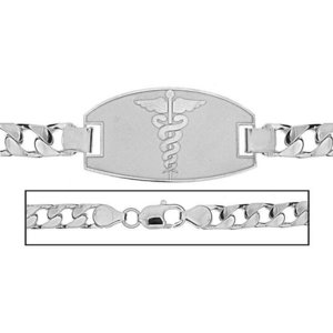 Solid 14K White Gold Men s Curb Link Medical ID Bracelet