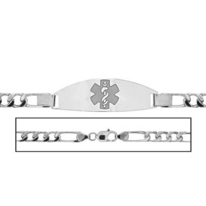 Solid 14K White Gold Men s Figaro Link Medical ID Bracelet