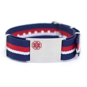 Stainless Steel Men s Blue  Red   White Nylon Medical ID Bracelet