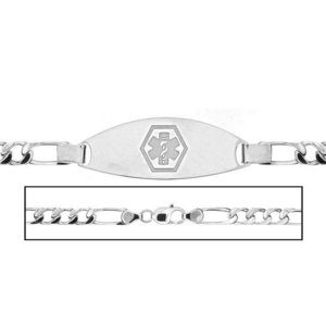 Solid 14K White Gold Women s Figaro Link Medical ID Bracelet