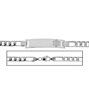 Solid 14K White Gold Women s Figaro Link Medical ID Bracelet