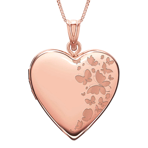 Rose Gold Plated  Butterflies  Heart Photo Locket