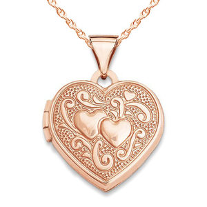 14k Rose Gold Double Heart Photo Locket