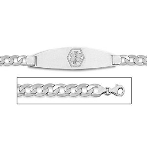 14K White Gold Medical ID Bracelet w  Curb Chain