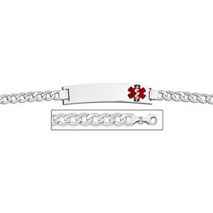 14K White Gold Medical ID Bracelet w  Curb Chain with Enamel