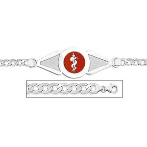 14K White Gold Medical ID Bracelet w  Curb Chain with Enamel