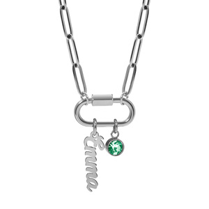 Personalized Script Name   Birthstone on Paperclip Chain