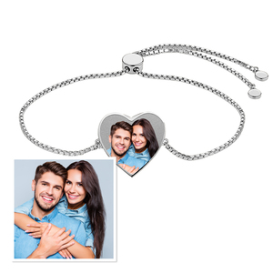 Women s Adjustable Photo Heart Engraved Bracelet