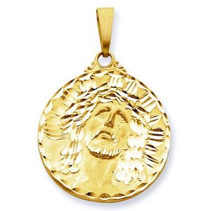 14K Yellow Gold XL  Ecce  Homo  Christ Head Diamond Cut Round