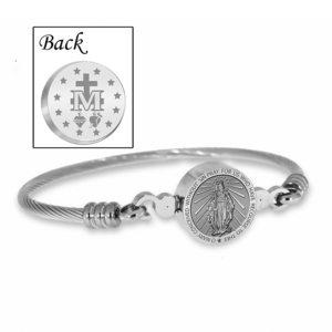 Stainless Steel Miraculous Medal   Virgin Mary Bangle Bracelet