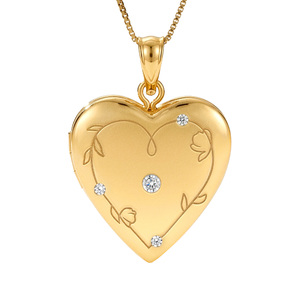 Floral Engraved Heart Locket with Diamond Accents