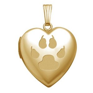 Solid 14K Yellow Gold Cat s Paw Print Heart Photo Locket