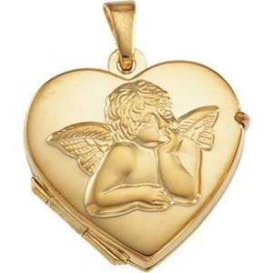 Solid 14k Yellow Gold Angel Heart Photo Locket