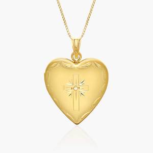 14k Gold Filled Cross Heart Photo Locket with CZ