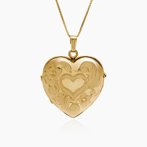 Yellow Gold Floral Heart 4 Photo Locket