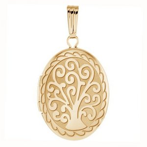 14k Yellow Gold Tree of Life Oval Photo Locket