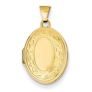 14k Yellow Gold Floral Oval Photo Locket