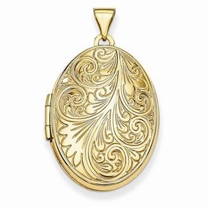 Solid 14k Yellow Gold Floral Oval Photo Locket