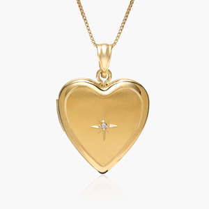 Solid 14k Heart Photo Locket with Genuine Diamond