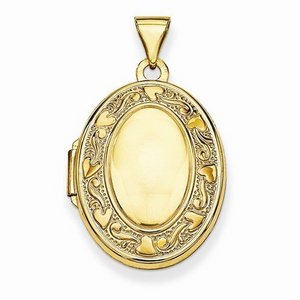 Solid 14k Yellow Gold Floral Oval Photo Locket