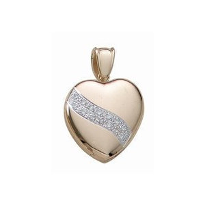 Solid 14k Yellow Gold Premium Weight Heart Photo Locket with Diamonds