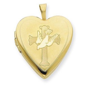 14k Gold Filled Dove   Cross Heart Photo Locket