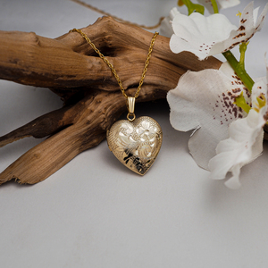 14k Gold Filled Floral Heart Photo Locket