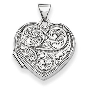 14k White Gold Floral Heart Photo Locket