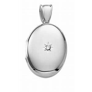 14k White Gold Premium Oval Locket with Diamonds