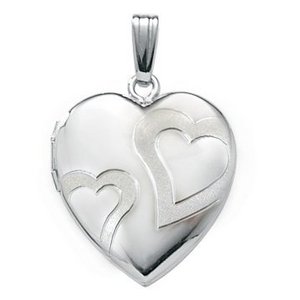 14k White Gold Double Heart Photo Locket