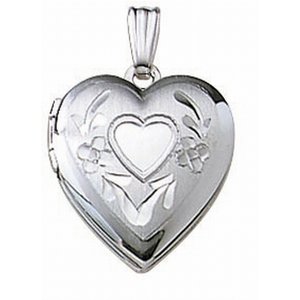 14k White Gold Small Heart Photo Locket