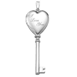 14k White Gold I Love You Key Heart Photo Locket