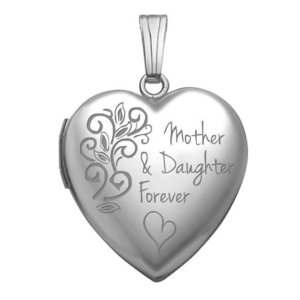 14K White Gold Mother   Daughter Forever  Heart Photo Locket