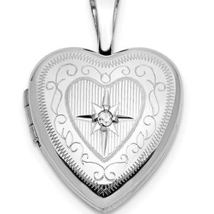 14K White Gold Small Heart Photo Locket with Diamond