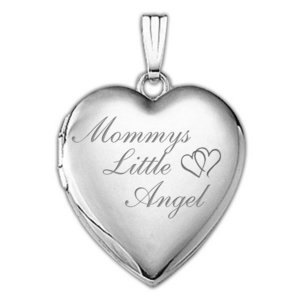 14k White Gold Mommys Little Angel Heart Photo Locket