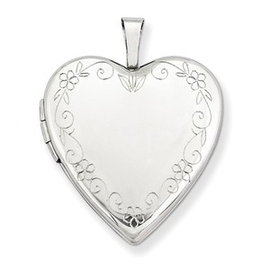 14k White Gold Floral Border Heart Photo Locket