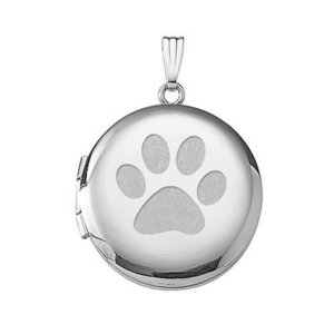 14k White Gold Dog s Paw Print Round Photo Locket