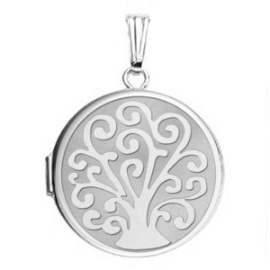 14k White Gold Tree of Life Round Photo Locket