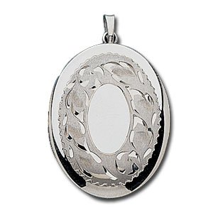 14k White Gold Floral Border Oval Photo Locket