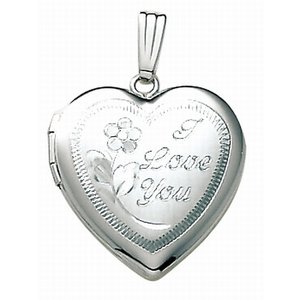 14k White Gold I Love You Heart Photo Locket