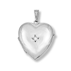 14K White Gold Heart Four Photo Locket with Diamond