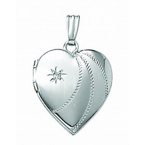 14K White Gold Small Heart Photo Locket with Diamond