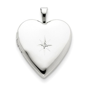 14k White Gold Heart Photo Locket with Diamond