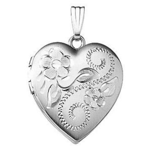 14k White Gold Floral Heart Photo Locket